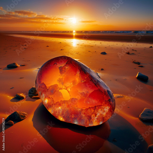 Amber Stone on the Beach at Sunset © Felix