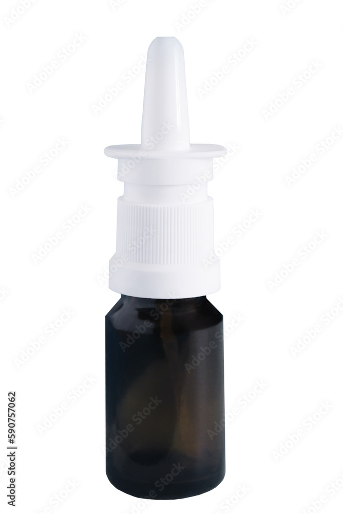 Nasal spray. Brown medicine bottle mockup in PNG isolated on transparent background, without label design, copy space Nasal spray. Brown medicine bottle mockup in PNG isolated on transparent background, without label design, copy space