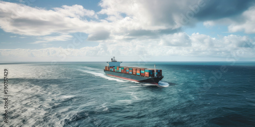 container ship on the high seas, ocean transport, cargo shipping, transportation, supply chains, containers, generative ai