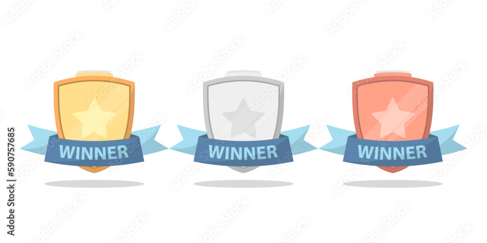 Set of Gold silver and bronze competition medal badge winners in flat illustration Set of Gold silver and bronze competition medal badge winners in flat illustration