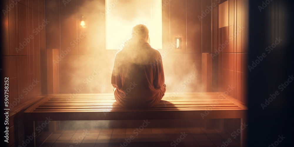 Sweating in the Sauna: Person Relaxing in Steamy Room Sweating in the Sauna: Person Relaxing in Steamy Room