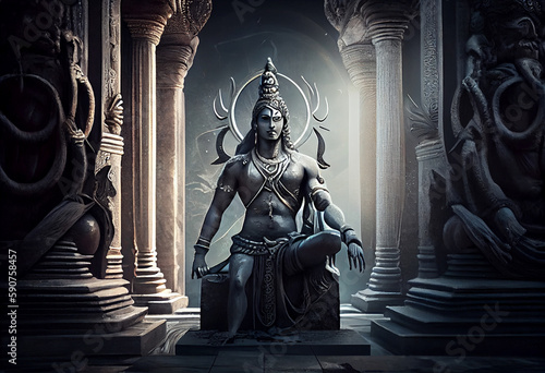 Hindu god Shiva sculpture sitting in meditation. Illustration of Shiva God wallpaper background photo