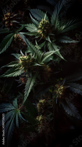 Cannabis buds on a black background. Cannabis flower bud.