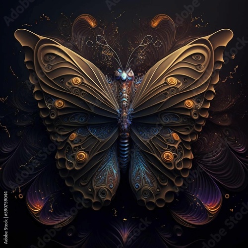 a very beautiful butterfly with ornate wings and swirly details