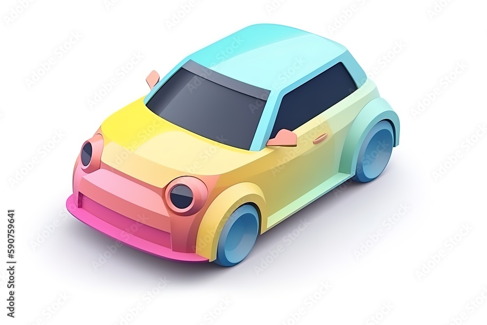 Cute minimalistic retro car 3d render illustration. Colorful vehicle on isolated background.