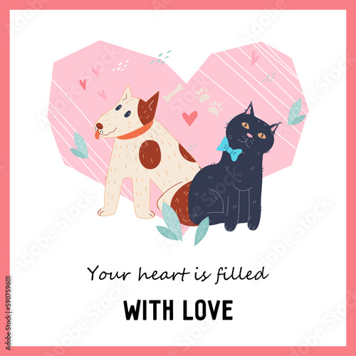Pet shelter, charity and animals adoption banner or poster design, flat cartoon vector illustration isolated on white background. Veterinarian and volunteering help for animals.