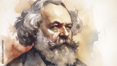 Karl Marx portrait, water color portrait Marxist philosopher, Marxist art (generative AI)  photo