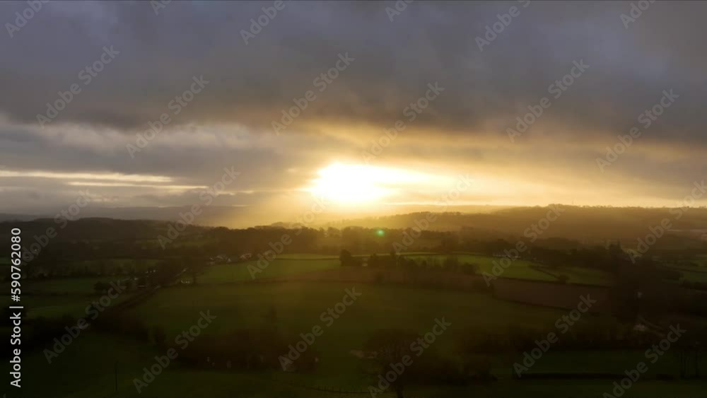 Beautiful view of green fields at dawn. Mamhilad, Monmouthshire, Wales. Beautiful view of green fields at dawn. Mamhilad, Monmouthshire, Wales.