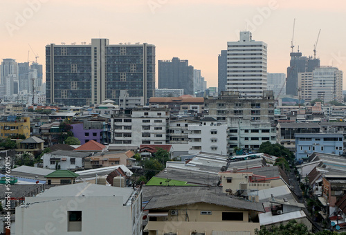 General view shows dense of cluster of city buildings in Bangkok.