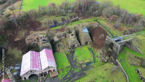 4k drone footage of Blaenavon Ironworks. Wales, UK. photo