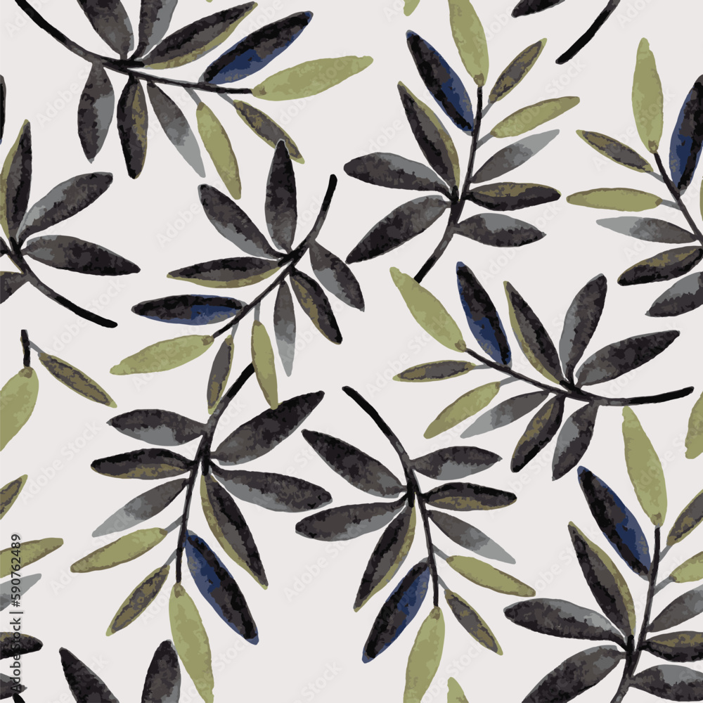 Abstract blue green seamless pattern with leaves. Vector illustration. Dark branches with leaves on white background. seamless pattern. Abstract blue green seamless pattern with leaves. Vector illustration. Dark branches with leaves on white background. seamless pattern.