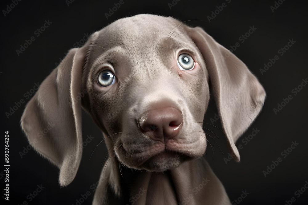 Weimaraner Puppy Dog portrait , black background