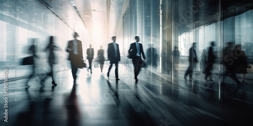 Blurred business people walking in the office corridor. blurred business people at a trade fair  generative ai