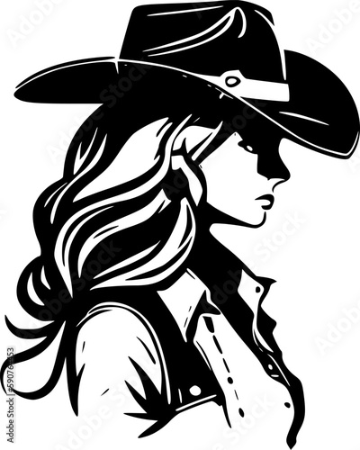 Cowgirl | Black and White Vector illustration