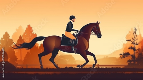 jump and woman on a horse for a course, event or show on a field