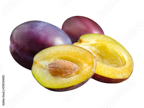 3 Plums isolated on white background