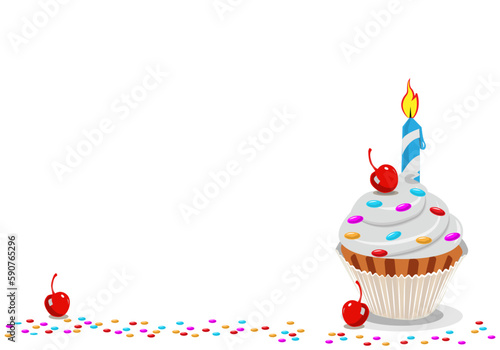 Birthday cake, birthday party elements.