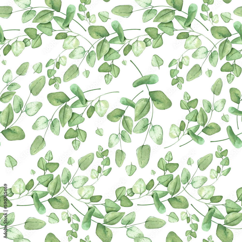 Eucalyptus pattern for a rustic background. For banner design, textile, fabric, ceramics. Watercolor botanical illustration with plants. Isolated white background. Eucalyptus pattern for a rustic background. For banner design, textile, fabric, ceramics. Watercolor botanical illustration with plants. Isolated white background.
