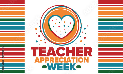 Teacher Appreciation Week in United States. Celebrated annual in May. In honour of teachers who hard work and teach our children. School and education. Student learning concept. Vector illustration