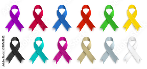 A set of loop ribbons of different colors. Isolated on a white background.Vector illustration.