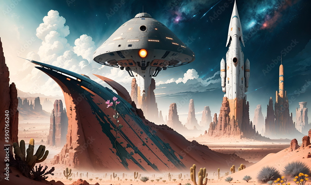 Arid Desert Landscape of unknown Mars Alien Planet scifi red planet ...