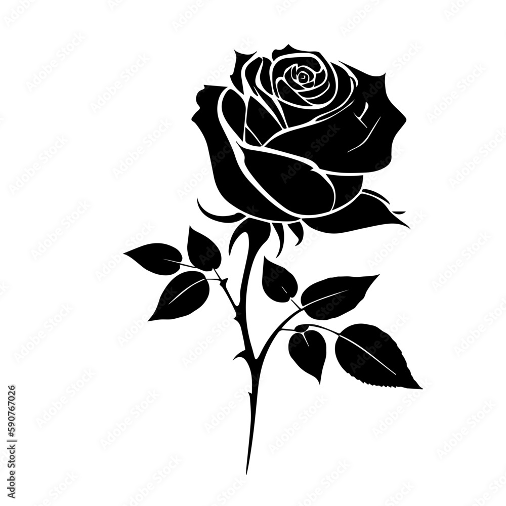 Rose Silhouette Vector, Black And White Rose, Rose Svg File For Cricut, Rose Clipart Rose Clip