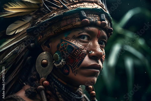 Portrait in Papuan costumes, ai generative