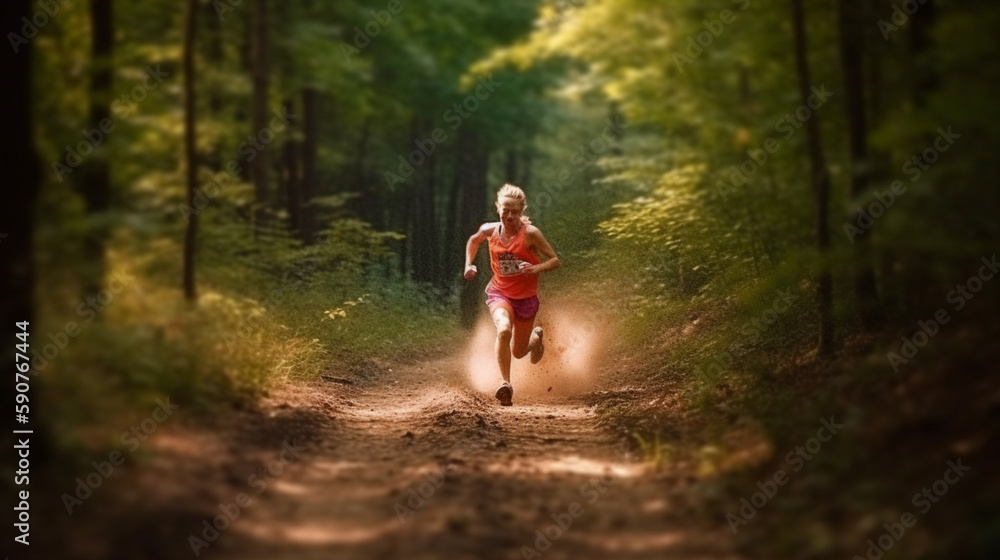 Obraz premium fast with people in nature for training, extreme sports and motion blur