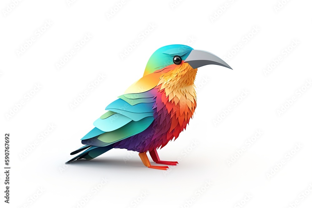 Cute tropical bird colorful 3d render on isolated background.