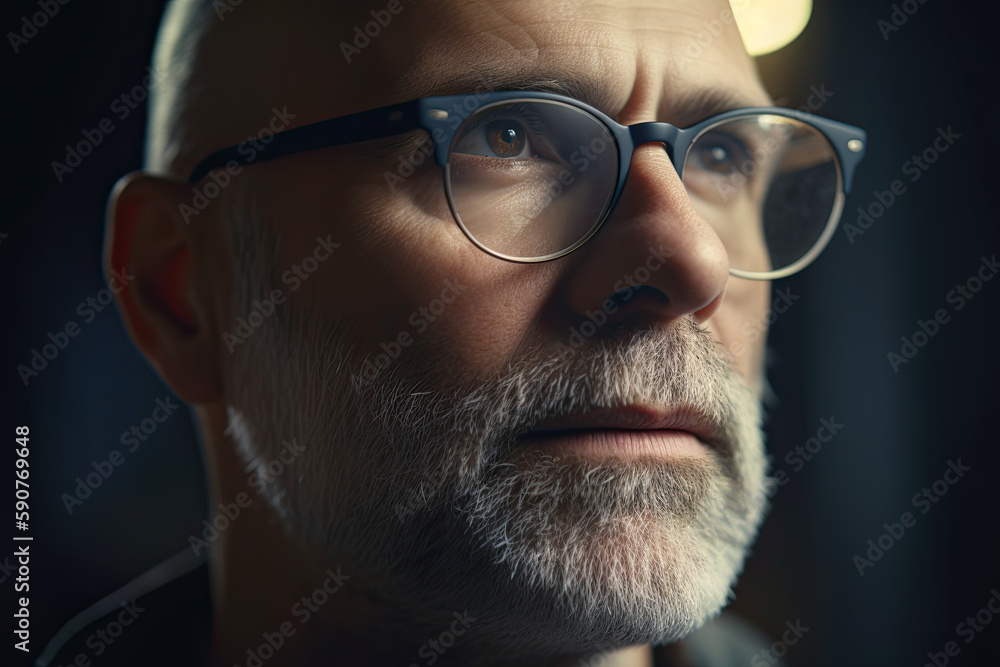 portrait of old man with beard and glasses, Generative AI portrait of old man with beard and glasses, Generative AI