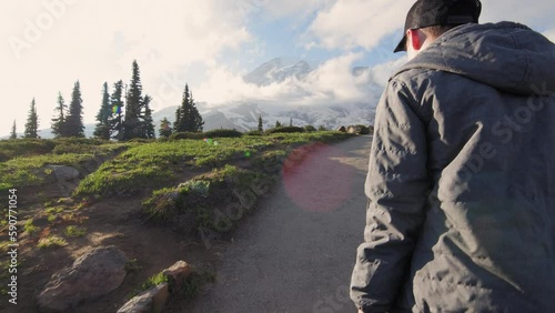 Young Boy Hiking Paradise in Mt Rainier National Park