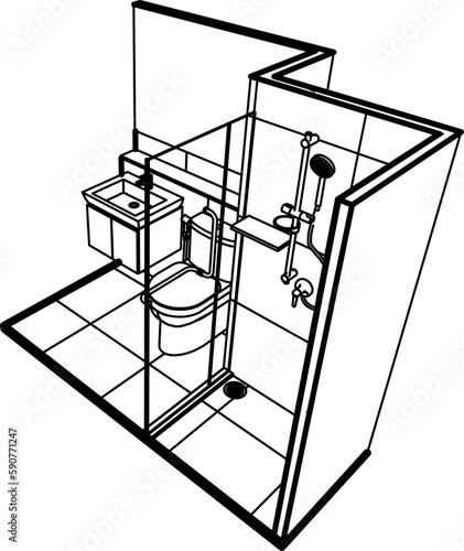3D illustration of modular bathroom	