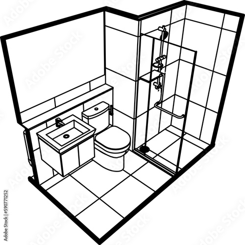 3D illustration of modular bathroom	