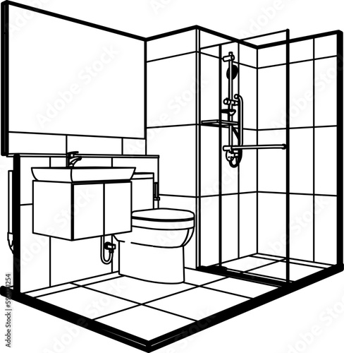 3D illustration of modular bathroom	