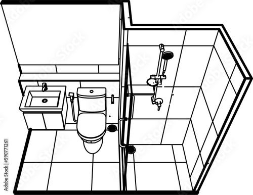 3D illustration of modular bathroom	