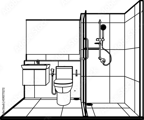 3D illustration of modular bathroom	