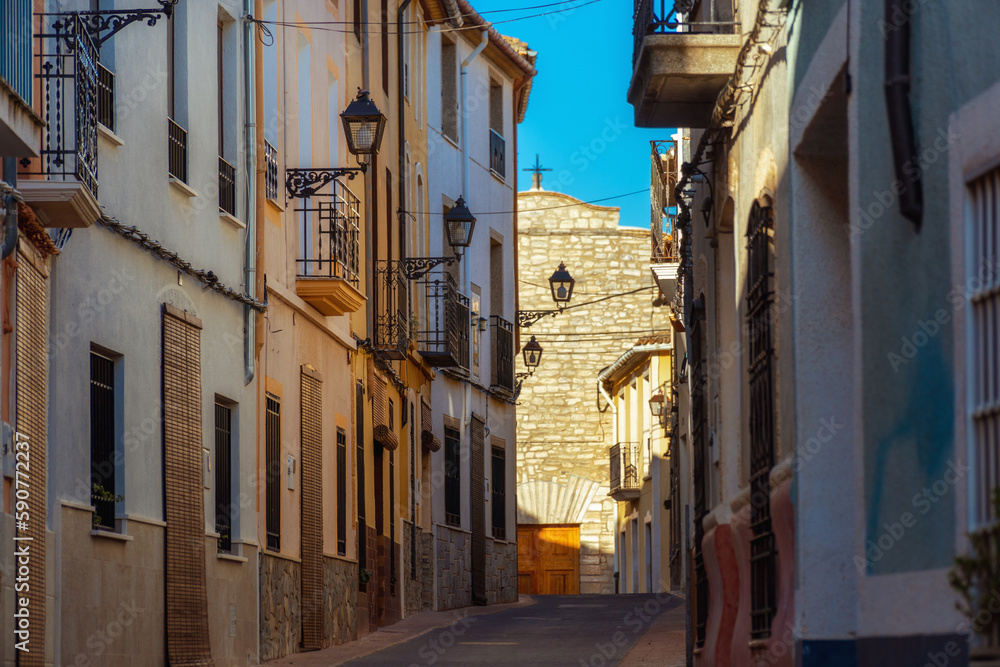 Beautiful narrow street in Catamarruch town, Alicante (Spain).