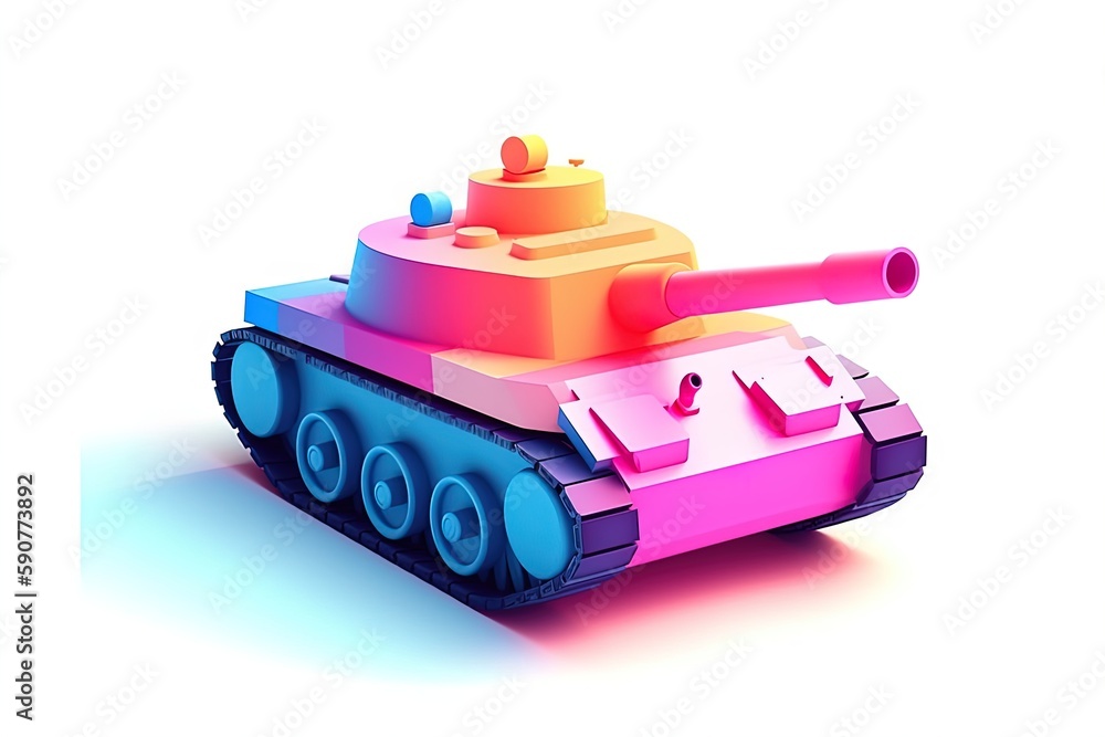 Cute toy minimalistic 3d military tank colorful render 3d icon on isolated background.