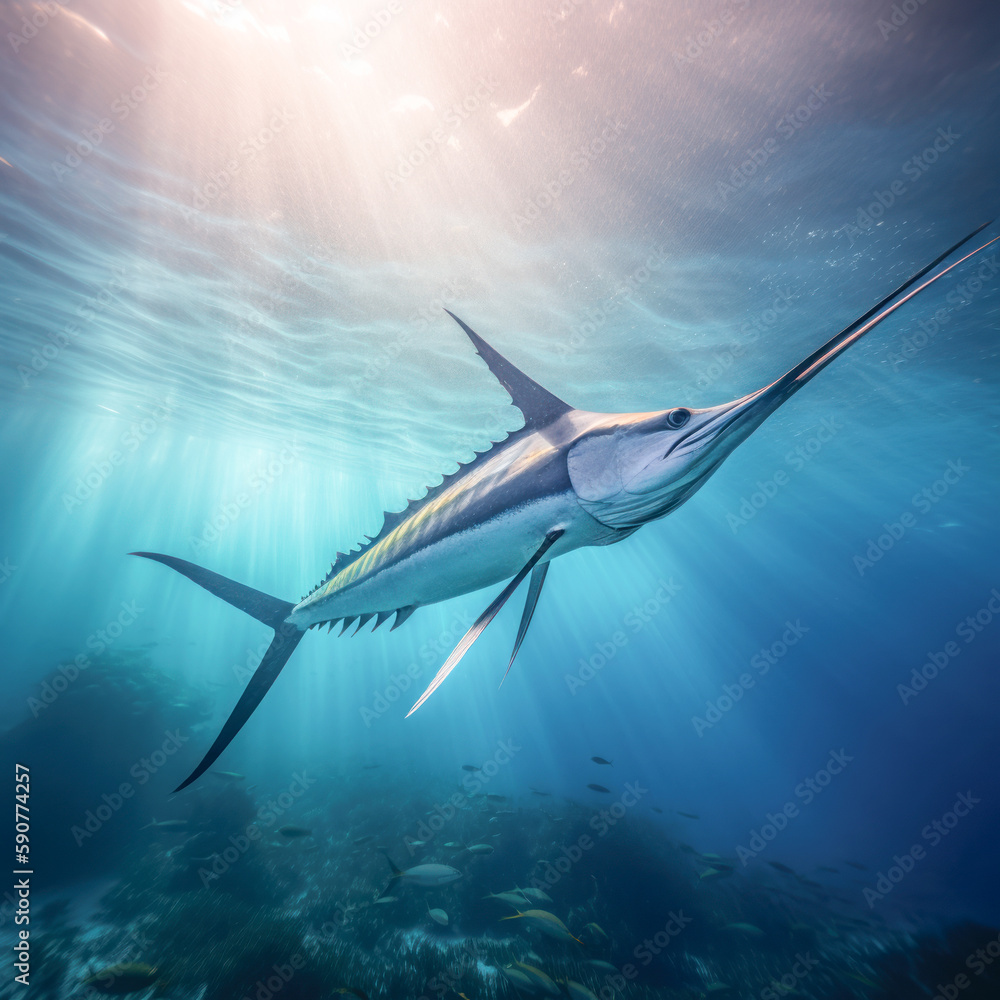 swordfish at the bottom of the sea in the caribbean