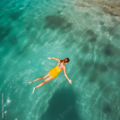 young girl swimming in the crystal clear waters of the caribbean sea generative ai