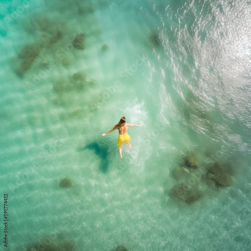 young girl swimming in the crystal clear waters of the caribbean sea generative ai