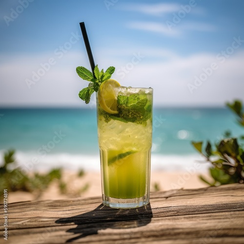 mojito on the caribbean beach in the summer on a sunny day generative ai 