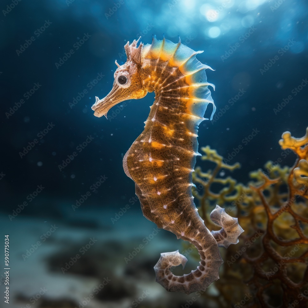 sea horse swimming in the crystal clear waters of the mediterranean sea generative ai