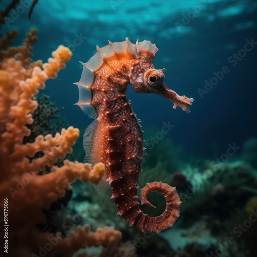 sea horse swimming in the crystal clear waters of the mediterranean sea generative ai