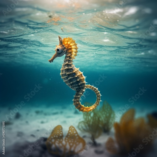 sea horse swimming in the crystal clear waters of the mediterranean sea generative ai © jechm