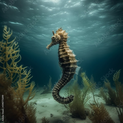 sea horse swimming in the crystal clear waters of the mediterranean sea generative ai