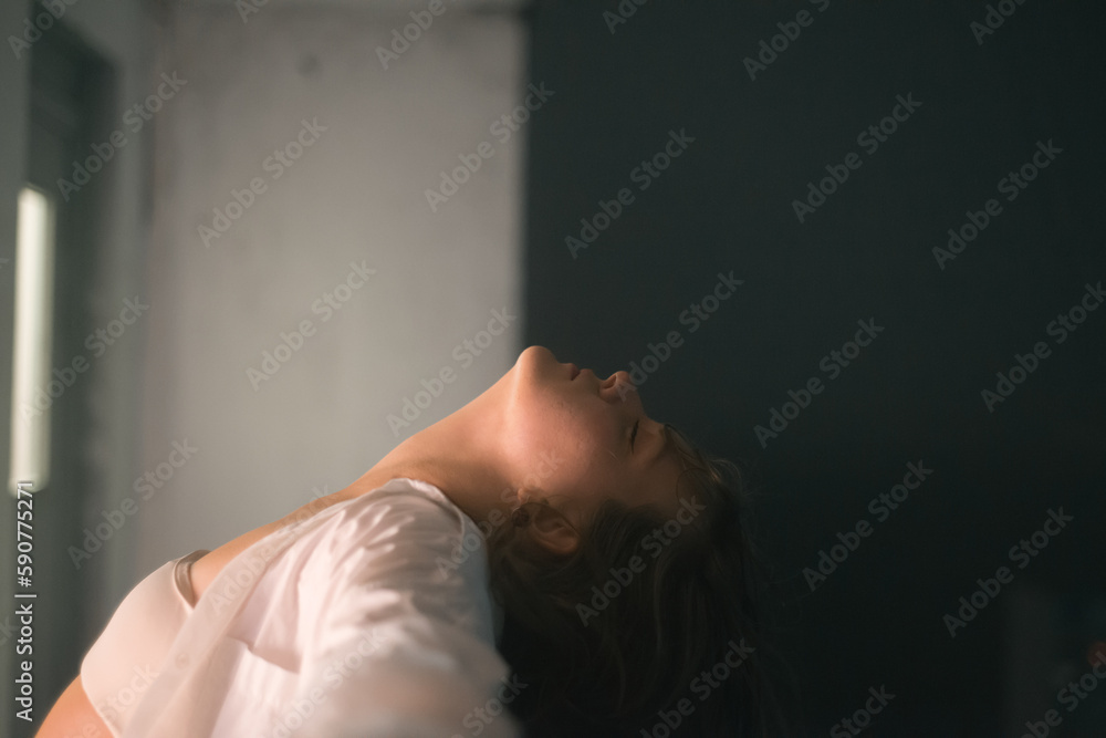 Depressed woman on balcony at night Depressed woman on balcony at night