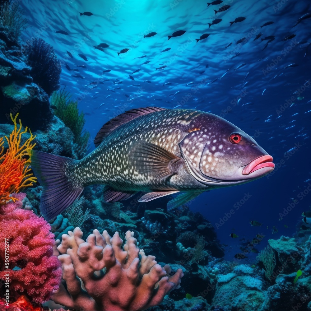 grouper under the sea in the caribbean with crystal clear waters generative ai grouper under the sea in the caribbean with crystal clear waters generative ai