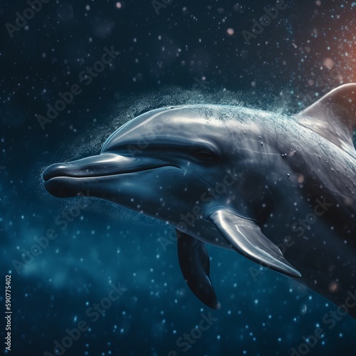 dolphin swimming in the ocean by the light of the full moon generative ai