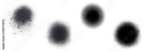 Colección de trazos de spray, trazos reales hechos a mano con formas circulares; texturas con spray, trazos de salpicadura en color negro con fondo transparente elementos aislados